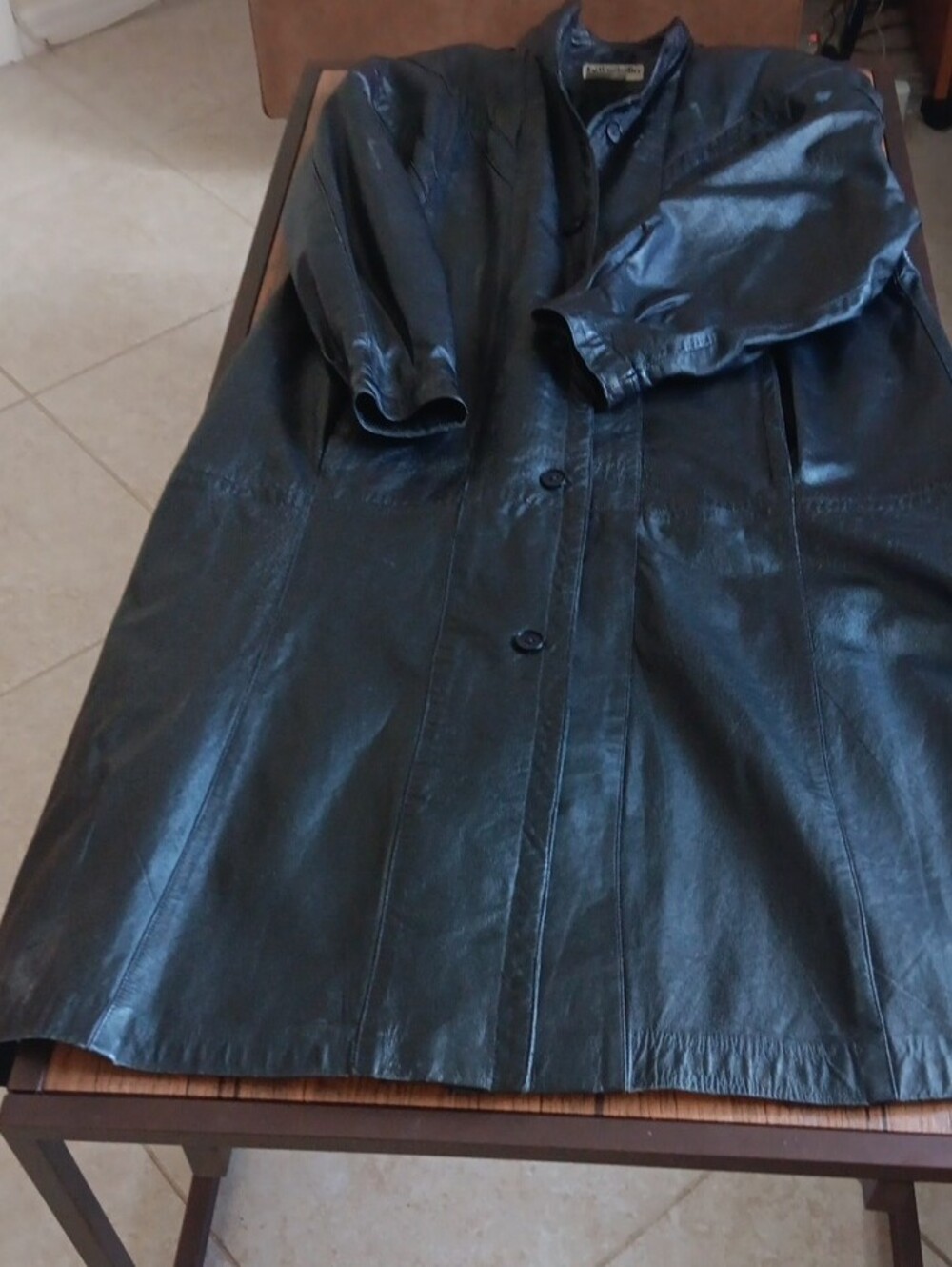 VINTAGE.bagatelle Black Long Midi Leather Coat SIZE 4 - Picture 5 of 9